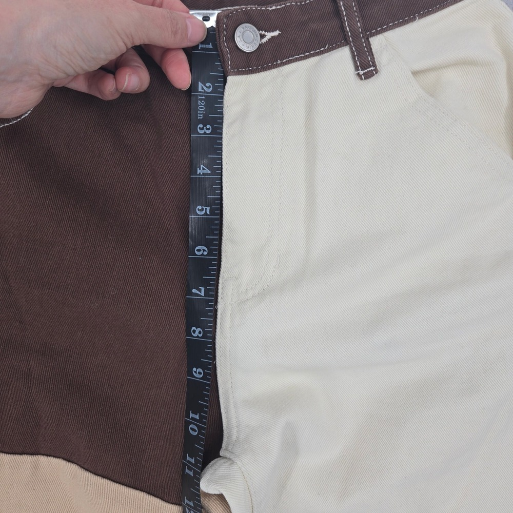 PacSun Womens 27 Patchwork Carpenter Pants Brown Tan Cream Utility Straight Leg - Picture 8 of 13